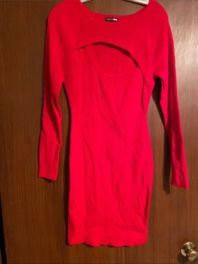 Fashion Nova Hot Pink Long-Sleeve Cutout Bodycon Dress